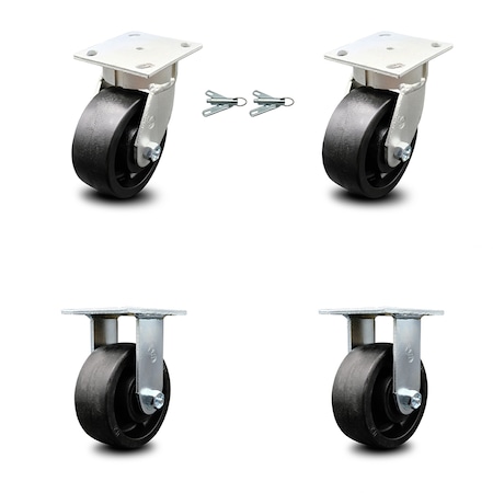 Service Caster 5 Inch Kingpinless Glass Filled Nylon Wheel Caster Swivel Locks 2 Rigid, 2PK SCC-KP30S520-GFNR-BSL-2-R-2